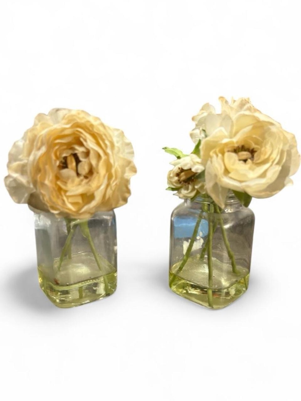 Unbranded Cream Artificial Ranunculus in Mini Glass Vase - Set of 2